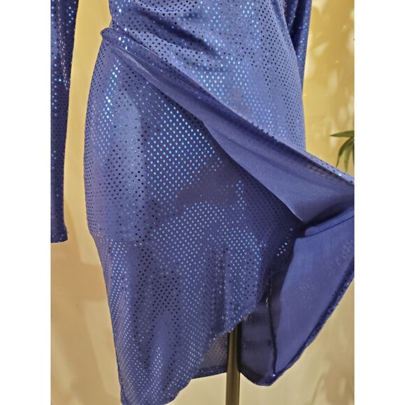 Symphony Vtg Y2K Mirror Sequin Sparkle Tulip Hem Faux Wrap Dress Size M Blue - Picture 7 of 10